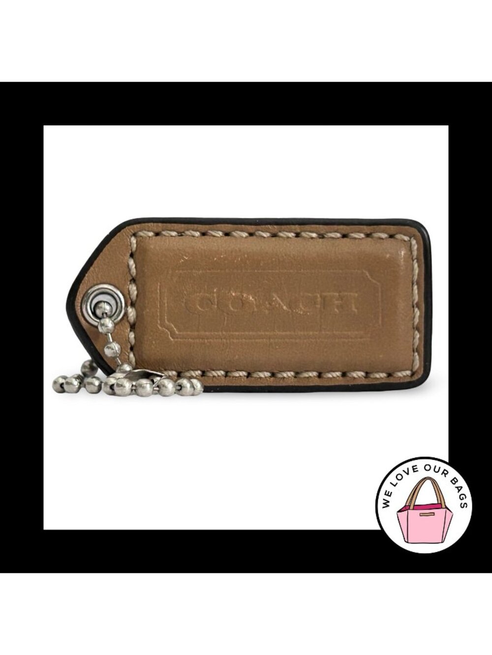 COACH Y2K VINTAGE Hang Tag 2" Light Brown Leather Bag Charm Keychain Fob Medium